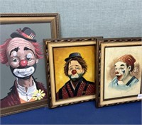 Clown Paintings 3 Pcs , Signed , Assorted Sizes