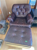 Burgundy Leather chair with ottoman