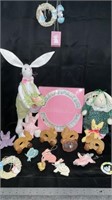 Easter decor, various bunnies, ornaments, lights