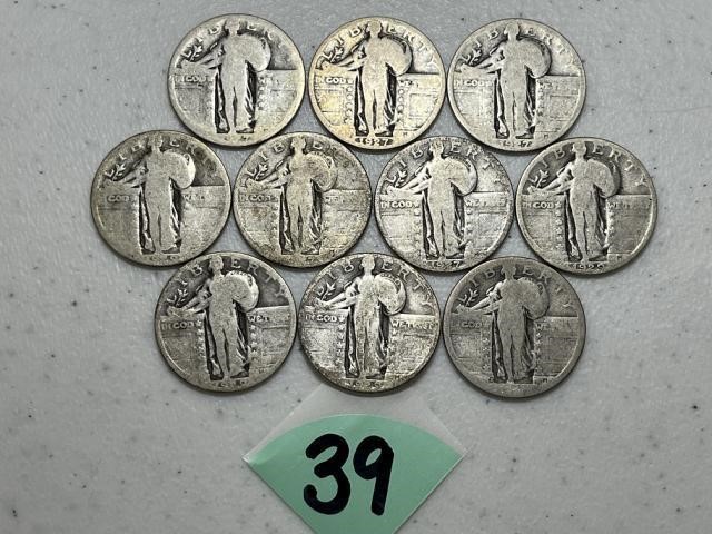 (10) Standing Liberty Silver Quarters