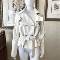 Chanel 12C Double Breasted White Lambskin Belted L