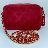 Chanel Classic Red Suede Crossbody Quilted Camera