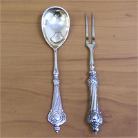 Antique Silver Meat Fork and Serving Spoon