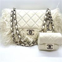 Chanel White Tibet Lambskin Classic Medium Flap Mo