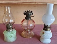 Small Oil Lamp Trio - Hand Blown & Milk Glass