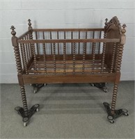 Rare Spool Style Antique Wooden Baby Crib