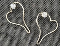 Sterling Cz Heart Pierced Earrings 5.0g Tw