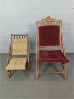 2x The Bid Antique Wood Folding Chairs