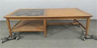 Solid Wood Mid Century Cocktail Table W Tile Inlay