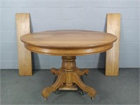 Solid Oak Vintage Dining Table W Two Leaves
