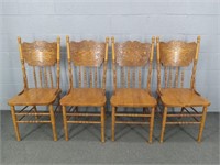 4x The Bid Vintage Oak Pressed Back Chairs