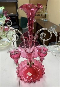 Cranberry Victorian Style Glass Epergne
