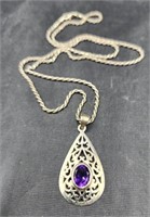Sterling 20in Necklace With Sterling Amethyst