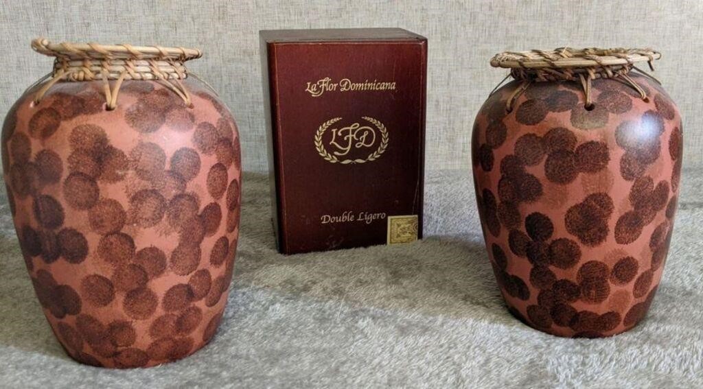 2 Wooden Style Vases with Cigar Box Decor Bundle