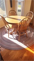 42" Round Oak Kitchen Table & Chairs & Braided Rug
