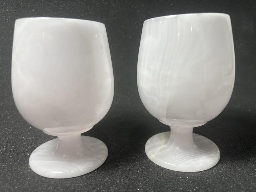 Natural Stone Pink Calcite Hand Carved Wine Glasse