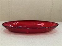 Oblong Shape Ruby Red Bowl Vintage