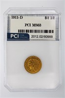 1911-D Gold $2.50 MS63 LISTS $15000