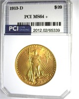 1913-D Gold $20 MS64+ LISTS $4250