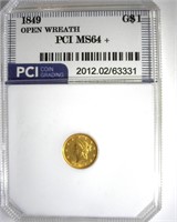 1849 Open Wreath Gold $1 MS64+ LISTS $3500