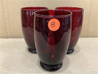 3 Ruby Red 12oz. Footed Juice Glass