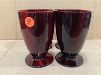 4 Ruby Red Water Goblet 10oz Footed Glasses