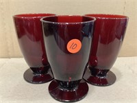 3 Ruby Red Water Goblet 10oz Footed Glasses