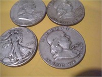(4) US Silver Half Dollar Coins