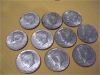 (10) US 1967-68 Kennedy 40% Silver Half Dollar Coi