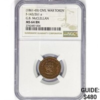 1861-65 Civil War Token NGC MS64 BN, F-143/261 a