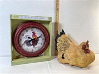 Rooster Clock and Resin Rooster