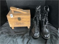 Military Style Boots, Shoe Shine Box w/