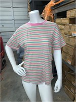 LOT OF 6 SHORT SLEEVE PINK/GREEN STRIPED TEE XS
