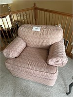 Pink oversized chair, floor lamp