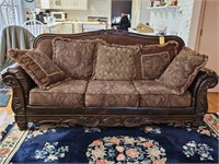 MODERN ORNATE WOOD/UPH. SOFA