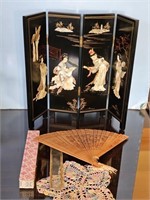 SMALL FOLDING SCREEN AND HAND FAN