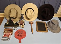 GOLF/COWBOY HATS BOOKENDS, PLAYING CARDS,