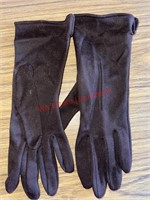 Vtg brown soft cotton ladies gloves (con1)