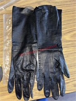 Vintage Black Leather Long Gloves (con1)