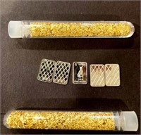 Pure .999 Fine Silver Bars and Vials of Gold Flake
