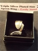 Triple silver plated size 7 spoon ring