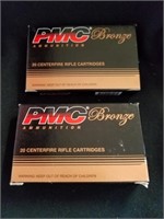 Two boxes of PMC bronze ammunition 20 Centerfire