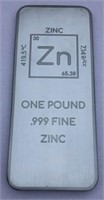 1 (One) Pound .999 Zinc Bullion Bar These bars are
