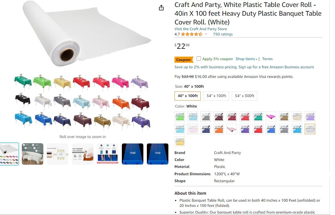 40 in X 100 ft Plastic Table Cover Roll
