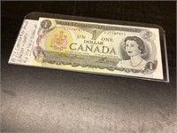 Canadian one dollar bill 1973