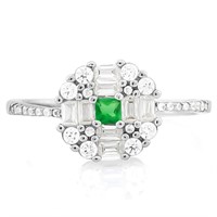 Lab Emerald & White Sapphire Target Halo Ring in P