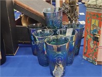 SEVEN VINTAGE IRRIDESCENT CARNIVAL GLASS TUMBLERS