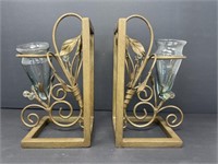 Metal Bookends with Glass Vase