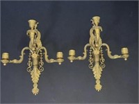 Pair of Brass Wall Sconce Candle Holders with