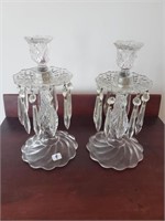 2 CRYSTAL CANDLESTICKS WITH PRISIMS ART DECO